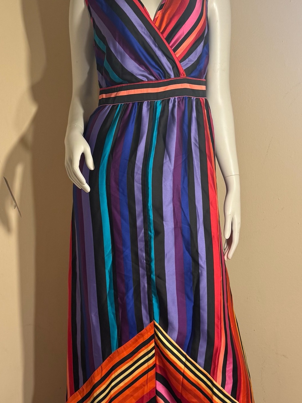 Multicolor Striped V-Neck Maxi Dress - Vibrant Stripe